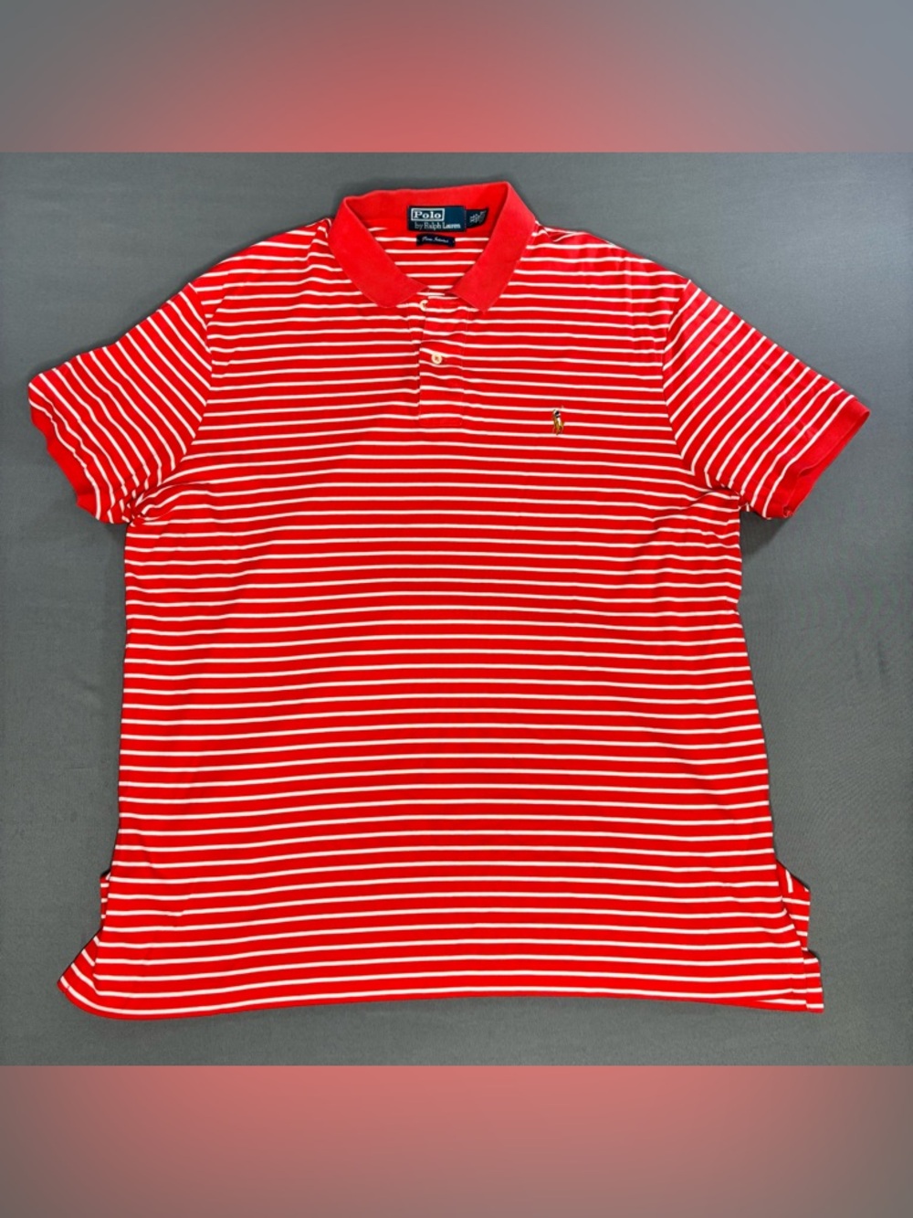 Ralph Lauren Polo Mens Extra Large Red White Stripped Short Sleeve Golf Shirt XL